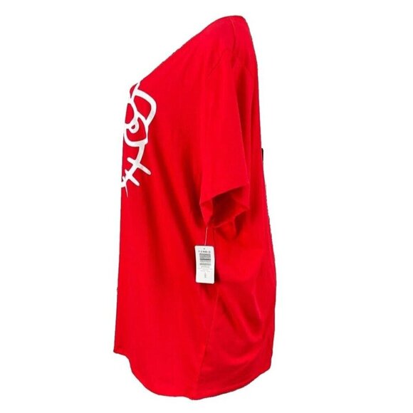 Hello Kitty +4 Red Crew Neck Head Shot Graphic Cotton Blend Short Sleeve T-Shirt - Picture 5 of 6